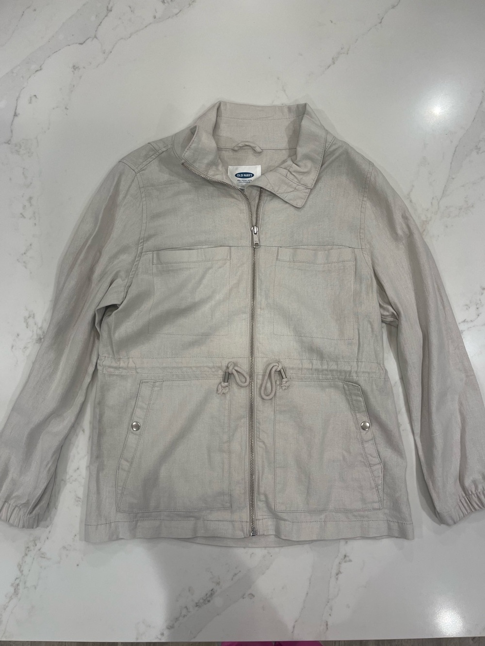 NWOT Old Navy Light Taupe Utility Zip Jacket with Drawstring Waist